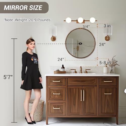 Hand-Forged Round Bathroom Mirror, 24 Inch Oil Rubbed Bronze Vanity Circular Mirror, Solid Steel Antique Hammered Rounded Mirrors for Wall Decor, Washroom, Entry, Fireplace - color: Bronze, size: 24"L x 24"W