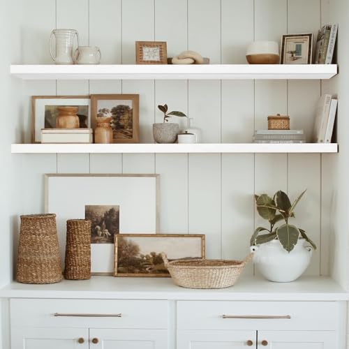 QEEIG Floating Shelves for Wall 55.1" Extra Long - Wall Mounted Shelf Bathroom Kitchen Living Room Bedroom Farmhouse Home Decor Display Bookshelf Large 55.1 x 9.3 inch Set of 2, White (008-140W) - color: C. White, size: 55.1"