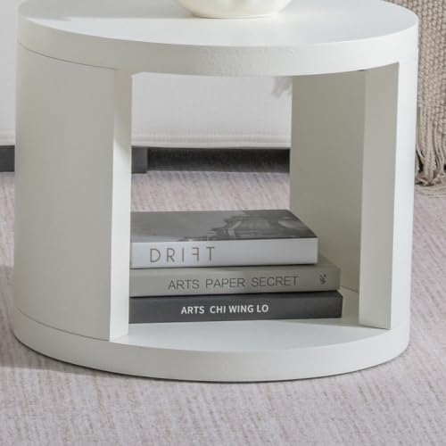 Round Nesting Coffee Table Set of 2, 31.5 & 18 in, Textured White | White nesting coffee table, round coffee tables for living room, 2 in 1 nesting tables, rounded edges, space-saving design - color: Textured White