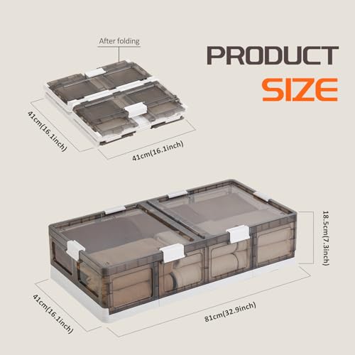 2-Pack Under Bed Storage Containers with Wheels - Stackable, Foldable Plastic Storage Boxes with Lids for Clothes, Shoes, Blankets - Perfect for Bedroom Organization and Dorms - size: 2 Pack-32.9''x16.1''x7.3''