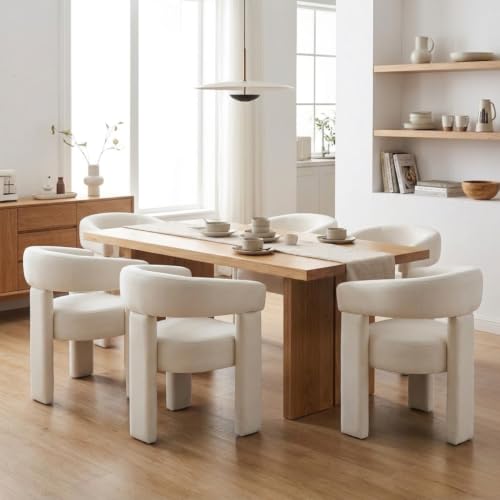 Velvet Modern Barrel Dining Chairs, Upholstered Accent Chair with Back, Vanity Chair Comfy Armchair for Kitchen/Dining Room/Living Room, Beige - color: Beige, size: Set of 1