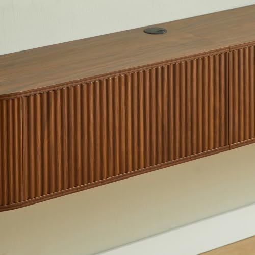 LUMISOL 71” Wall Mounted Floating TV Cabinet with Fluted Doors, Media Console with Cable Management Holes for Living Room, Bedroom, Walnut - size: 70.87"L x 12.6"W x 11.81"H