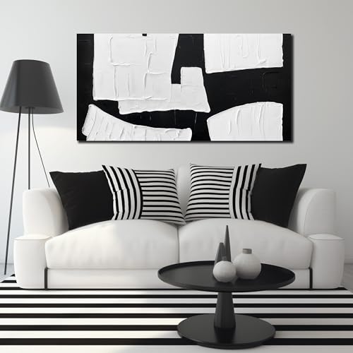 Abstract Painting Wall Art Black and White Canvas Wall Decor | 3D Minimalist Wall Art for Living Room, Modern Bedroom Home Office Wall Apartment Dining Room Decoration 20x40 Inch - color: Black and White, size: 40"L x 20"W Painting