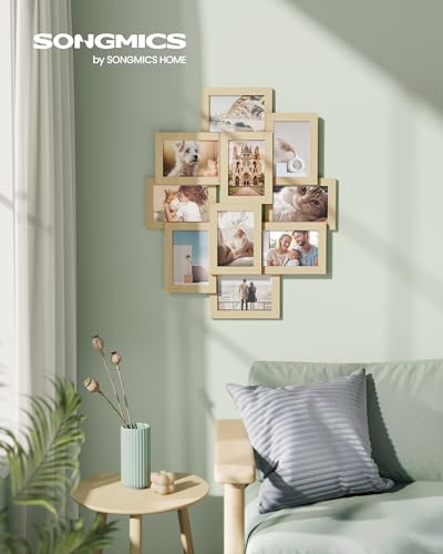 SONGMICS Collage Picture Frames, 4x6 for Wall Decor, Multi Family Photo for Gallery Decor, Glass Front, Set of 10, Natural Beige URPF020N01 - color: Natural Beige, size: 10 Pack