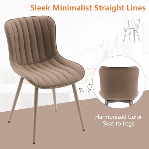 YOUNUOKE Dining Chairs Set of 2 Mid-Century Modern Kitchen Chairs Khaki | Faux leather upholstered with Back, fits dining living waiting room guest reception. Waterproof easy to clean assemble, 300lb - color: All Khaki