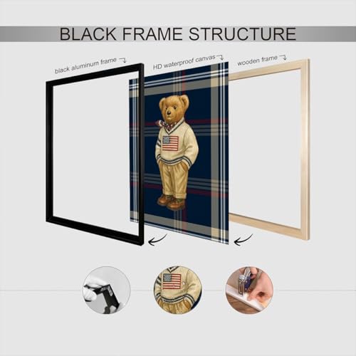 Retro Teddy Bear Poster Gentleman Bear in a Sweater Canvas Wall Art Minimalist Abstract Animal Tartan Magazine Prints Painting For Living Room Apartment Nursery Wall Decor 12x16in Unframed - color: style 04, size: 12"L x 16"W