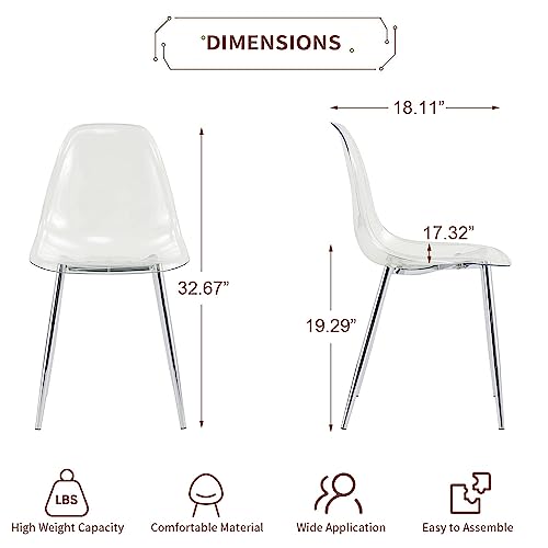 Baysitone Clear Dining Chairs Set of 4, Modern Kitchen Chairs with Transparent Seat, Acrylic Accent Side Chairs with Metal Legs for Dining Room, Kitchen, Living Room with Silver - color: Silver, size: Set of 4