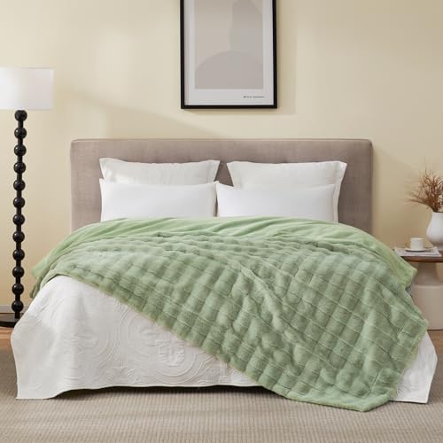 Cozy Bliss Fluffy Faux Fur Throw Blanket for Couch,Warm Cozy Soft Green Throw Blankets for Sofa Bed Living Room,60x80 Inches - color: Sage Green, size: Twin(60" x 80")