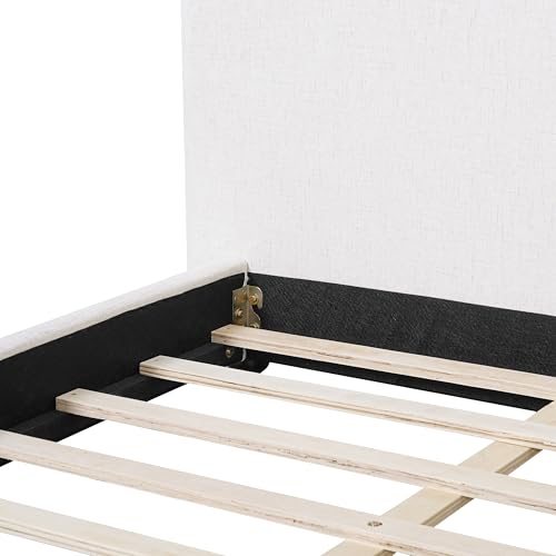 DNYN Upholstered Platform Bed Frame with Thick Pillow-Back Headboard | Linen Fabric Bed| Low-profile Design| No Box Spring Needed| Wooden Slats Support| Easy Assemble| Queen Size - size: Queen