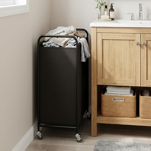 GRANNY SAYS 2 Section Laundry Sorter, 130L Large Hamper Basket with Wheels | Divided Black Hamper Cart, Rolling Organizer for Bedroom, Bathroom - color: Black, size: 130L