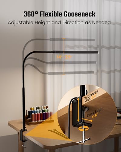 SUPERDANNY Eye-Caring LED Desk Lamp Work Lamp Office Lamp with Side Clamp (Pack of 2) - color: Black, size: Clamp Mount (Pack of 2)