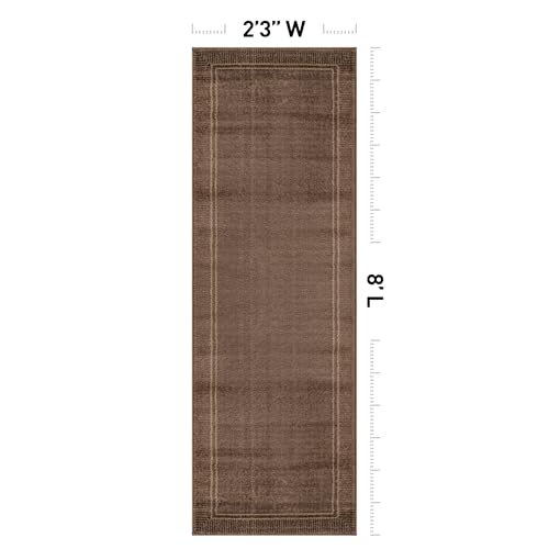 Rugshop Modern Bordered Distressed Runner Rug for Entryway Brown 2' 3" x 8' | Size 2' 3" x 8', Living Room, Bedroom, Dining Room, Home Office, Kitchen, Hallway, Nursery, Kids Room, Guest Room, Bedside - color: Brown, size: 2'2" x 8' (Rectangular)
