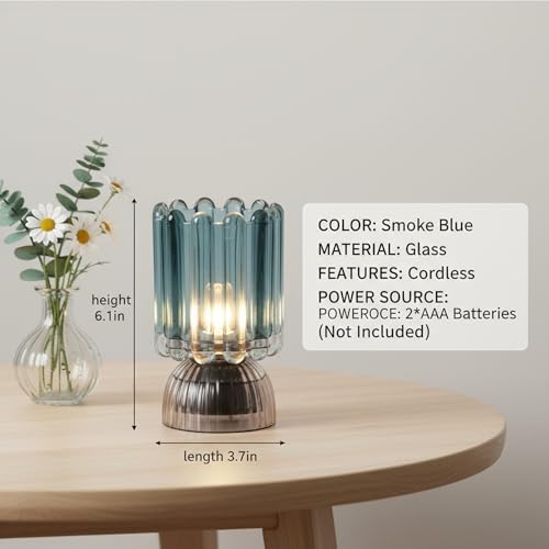Battery Operated Lamp with Auto-Off Timer, Cordless Table Night Light for Bedroom & Entryway, Portable LED Lamp for Home, Outdoor, Camping No Battery Included (Wine Glass Design-Smoke Blue) - color: Wine Glass Design-Smoke blue