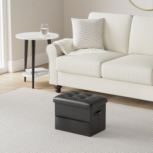 BelugaHelper Storage Ottoman Foot Rest with Thicker Foam Padded Seat, Black | Foldable Leather Foot Stools Ottoman, Small Ottoman with Storage for Dorm Living Room Bedroom Home Office, 17x13x13in 350lbs - color: Black, size: 17"D x 13"W x 13"H