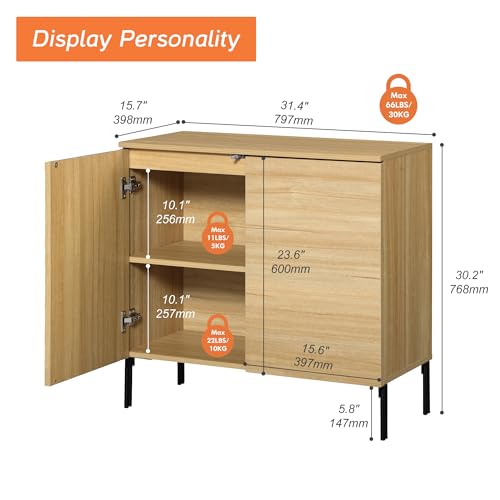 WAMPAT 31.5" W Fluted TV Stand TVs up to 35", Modern TV Entertainment Center with Storage and Adjustable Shelves, Wood Media TV Consoles Table with Storage for Living Room, Oak - color: Oak, size: 31.5" W