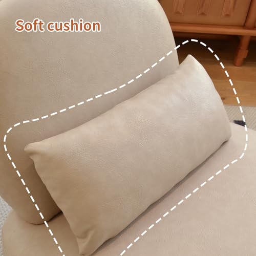 Cream Faux Leather Slippers Chair with Solid Wooden Legs | Low Armless Accent Chair with Soft Cushion, Comfy Upholstered Side Chairs for Living Room, Bedroom, Balcony or Reading Room - color: Cream