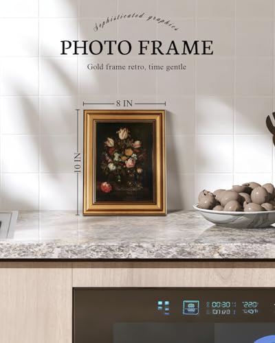 VIYYIEA Vintage Gold Framed Floral Wall art, Dark Rose Academia Moody Traditional Decor, Aesthetic Classical Roses and Tulips Baroque Still Life Pictures for Bedroom Living Room, 8x10inch - color: Baroque Still Life, size: 10"L x 8"W