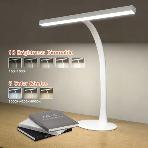 LED Desk Lamp for Home Office, 360° Flexible Gooseneck Desk Light with 3 Color Modes & 10 Brightness, Eye-Caring Adjustable Task Light for for Piano, Computer, Workbench, 10W, 1000LM (White) - color: White