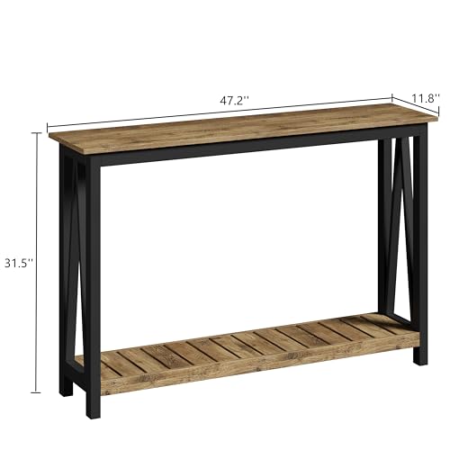 ChooChoo Farmhouse Console Table, Narrow Sofa Table for Entryway, 47 Inch | Rustic Entryway Table for Living Room, Hallway, Rustic Oak & Black - color: Rustic Oak & Black, size: 11.8"D x 47.2"W x 31.5"H