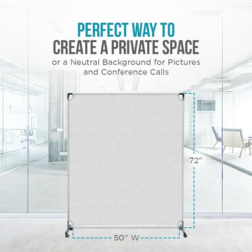 Steel-AID 50-inch Rolling Privacy Room Divider - Freestanding Office Wall Partition with Non See-Through Blackout Screen - Sturdy & Durable Iron Frame - Rolling Wheels - Black, White, Gray & Blue - color: White