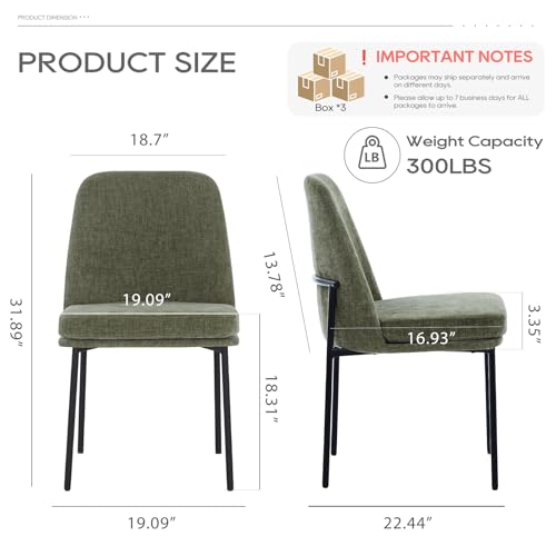COLAMY Upholstered Dining Chairs Set of 6, Modern Dining Room Chairs with Curved Back and Metal Legs, Dinner Chair Kitchen Chairs for Dining Room and Living Room, Green - color: Green-f, size: Set of 6