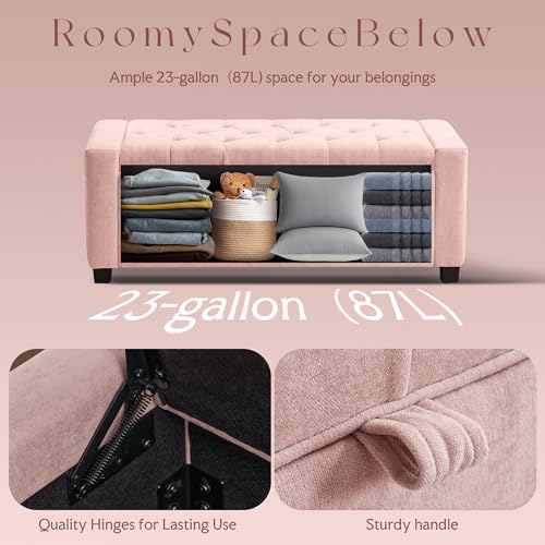 GRAINELL 42.13” Storage Ottoman Bench, Upholstered Tufted Bedroom Bench | End of Bed Storage Bench for Living Room & Entryway, 350 lb Capacity - color: Pink