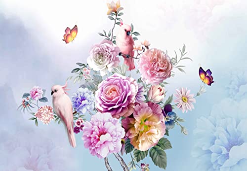 Reyhui Wall Murals Full of Romantic Leaves and Flower | 151"x105" Not Peel and Stick Wallpaper for Bedroom, Living Room and Office Decoration - color: MURAL-014, size: 151" x 105"