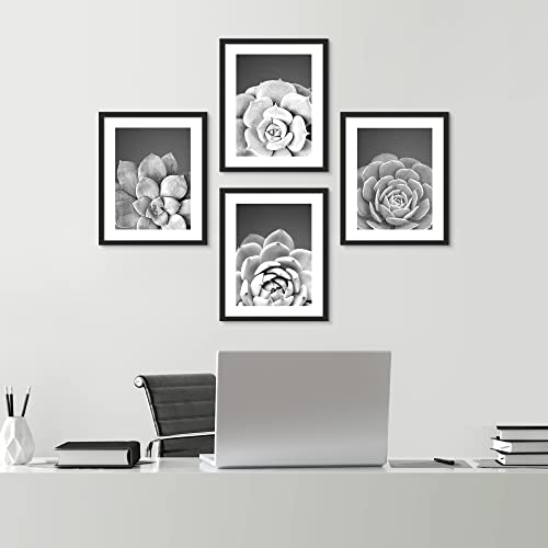 SIGNWIN Framed Black White Grayscale Southwest Succulent Cactus Wall Art, Set of 4 Floral Botanical Wall Decor Prints, Nature Wilderness Wall Décor for Living Room, Bedroom - 11"x14" Black - color: A35-2303-slm10, size: 11"L x 14"W, style: Black Frame