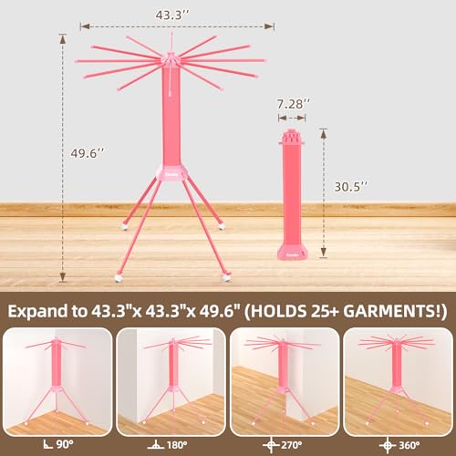 fendia Clothes Drying Rack Foldable & Collapsible Drying Racks with 4-Leg Octopus Design, Large Capacity Space Saving Indoor Drying Rack for Bedroom,Balcony,Laundry for Indoor/Outdoor Use(Pink) - color: Pink