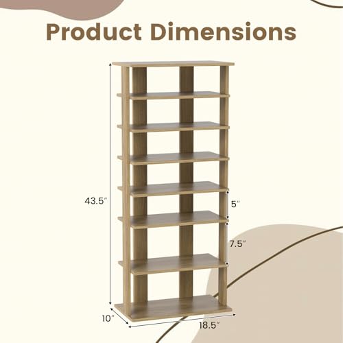 Tangkula 8-Tier Vertical Shoe Rack, Space-Saving Corner Shoe Organizer for 14 Pairs, Narrow Shoe Storage for Entryway, Front Door, or Closet - color: Natural Oak, size: 10" x 18.5" x 43.5"