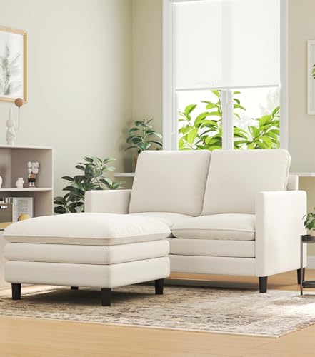 Welzona 3-Layers Cloud L Shaped Couch, 51" Teddy Sofa and Loveseat Set | Comfy Teddy Fabric, Washable Covers, Tool-Free Setup, All-wood Cloud Couches for Living Room, Bedroom, Small Spaces, Beige - color: Beige, size: cloud loveseat & ottoman