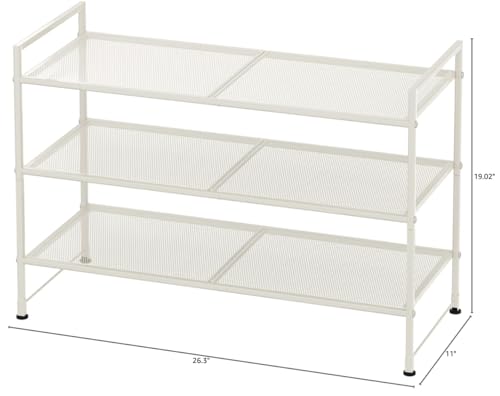 Simple Houseware 3-Tier Stackable Mesh Shoe Rack, White | 9 Pairs of Shoes Storage Organizer for Closet, Entryway, Garage & Corridor - color: White, style: Mesh Panel