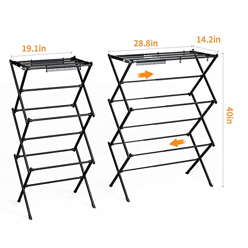 Clothes Drying Rack Foldable Drying Rack Clothing Black-1pack | for Laundry - 40" x 28.8" x 14.2", Space Saving Household Indoor - color: Black