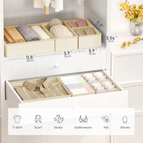 DIMJ Drawer Organizer Clothes Storage - 30 Pack Baby Dresser Organizer for Nursery, Foldable Closet Drawer Organizer Bins for Bedroom Organization, Fabric Storage Dividers for Socks, Underwears, Bras - color: Beige, size: 30 Pack