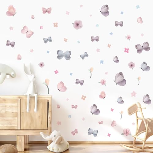 Butterfly Wall Decals Peel and Stick 70 Pcs, Butterfly Wall Stickers | Easy Removable Vinyl Flower & Butterfly Wall Stickers Wall Art For Girls Room Kids Bedroom Playroom Door Window Laptop - color: Butterfly Flower