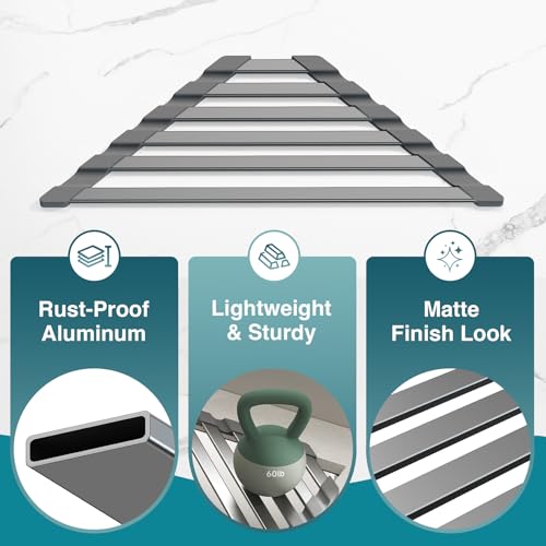 COOL-ANGLE Triangular Corner Sink Drying Rack, Aluminum, 16"x9.5", Gray | Heat Resistant Trivet, Supports Up To 60 Lbs, Rust-Proof Aircraft Aluminum, Ideal For Square Sinks With 0.8 Inch Ledge - size: Triangle 16'' x 9.5''