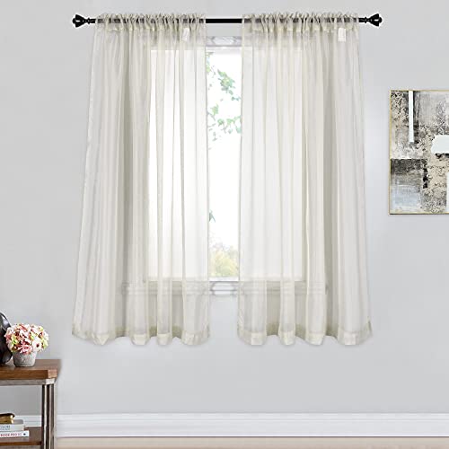 2 Panels Solid Color Beige Sheer Curtains Elegant Rod Pocket Window Voile Panels Drapes for Bedroom Living Room (52X54 Inches) - color: Beige, size: 52"W x 54"L (Pack of 2)