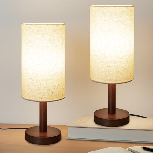 LALISU Small Table Lamp,Nightstand Lamp Wood Bedside Lamp Plug in 2Pcs | Small Bedside Lamp for Night Stands, Desk Lamps for Reading Living Room, Office (Bulb Included) (Black-Walnut Wood(2)) - color: Black-Walnut Wood(2)