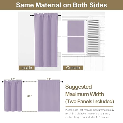 Lavender Blackout Curtains for Small Window Treatment, Light Blocking Short Kitchen Window Curtains Over Sink, Dual Rod Pocket Half Window Tiers for Bathroom Basement, 2x40Wx36L Inches - color: Lavender, size: 40"W x 36"L (Pack of 2)
