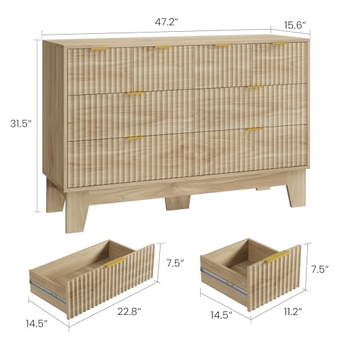 IDEALHOUSE 8 Drawer Dresser for Bedroom, Fluted Dresser for Bedroom | Fluted Door, Sturdy Structure, Easy to Clean - color: Oak, size: 47.2"D x 15.6"W x 31.5"H (8 Drawers)