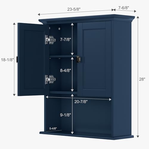 Over The Toilet Storage Cabinet, Wall Mounted Medicine Cabinet Bathroom Wall Cabinet with Build-in Spirit Level Cupboard Adjustable Shelves for Bathroom Laundry Room Kitchen, Ultramarine - color: Ultramarine