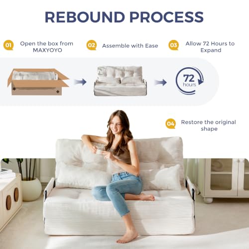 MAXYOYO Adjustable Folding Sofa Bed Couch with 2 Pillows, Beige | Multi-Functional Bean Bag Bed, 5-Position Foldable Lazy Floor Sofa Bed with Armrest, Versatile Floor Seating for Reading - color: Beige