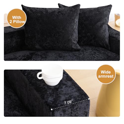 61" Boneless Loveseat Sleeper, Folding Sofa Bed, Diamond Velvet Cover,Black | Memory Foam Pull Out Futon Bed with Removable Washable Cover, Space-Saving Fold Out Couch for Living Room & Guest Room - color: Black