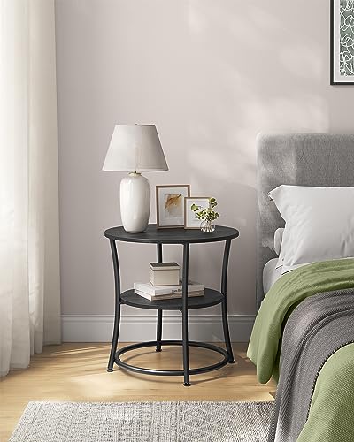 VASAGLE 21.7-Inch Round Side Table, 2-Tier End Table | Nightstand with Steel Frame, Spacious Top, for Small Spaces, Living Room, Bedroom, Charcoal Gray and Ink Black ULET056B22 - color: Charcoal Gray + Ink Black, style: Without Power Strip