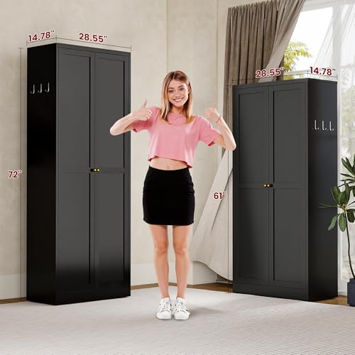AQY Metal Pantry Cabinet, 61" Black Kitchen Storage Cabinet with Doors | 4 Adjustable Shelves Freestanding Storage Metal Cabinet Kitchen & Living Room Organization - color: Black, style: H61" - 2 Doors Hooks & Vents