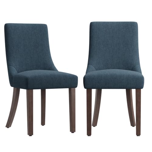 MALOL Wooden Dining Chairs Set of 2, Upholstered Kitchen & Dining Room Chairs with Solid Wood Legs Curved Backrest Farmhouse Accent Chair for Dining/Kitchen/Living Room, Blue - color: Blue, size: Set of 2