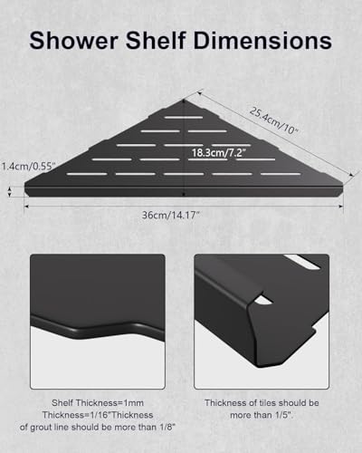 YACVCL Corner Shower Shelf,10" Black 304 Stainless Steel Hole-Free Inset Corner Storage Shelf for Tiled 90° Walls,Bathroom Accessories,Set of 2 - color: Matte Black