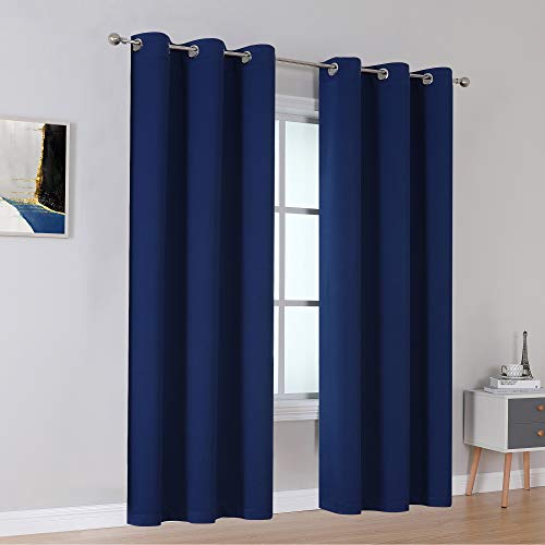 Navy Blue Blackout Curtains 84 Inch Length for Bedroom Thermal Insulated Blue Solid Window Drapes with Grommet Curtains Panels for Living Room Boys Kids Room 42x84 Inches Long 2 Panels Set - color: Navy Blue, size: 42"W x 84"L (Pack of 2)