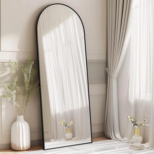 70''x26'' Full Length Mirror, Large Arched Floor Mirror with Stand, Oversized Wall Mirror, Full Body Mirrors Standing Leaning for Living Room, Bedroom (Black) - color: Black, size: 70"L x 26"W