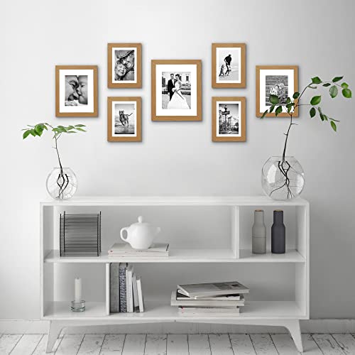 Americanflat Set of 7 Picture Frames with Shatter-Resistant Glass - Gallery Wall Frame Set with One 11x14, Two 8x10 and Four 5x7 Frames - Signature Collection - Dark Oak | Includes one 11x14, two 8x10 and four 5x7, shatter-resistant glass, hanging hardwar